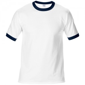 Gildan Plain Ringer Two-Toned Colors Tee Short Sleeve Cotton Sublimation Heat Transfer Blank T-shirt G76600 (White Black)