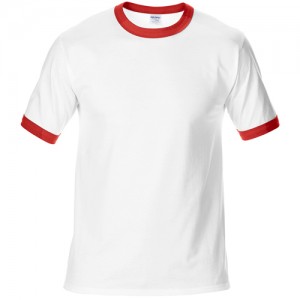 Gildan Plain Ringer Two-Toned Colors Tee Short Sleeve Cotton Sublimation Heat Transfer Blank T-shirt G76600 (White Red)