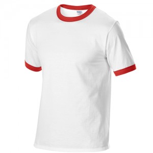 Gildan Plain Ringer Two-Toned Colors Tee Short Sleeve Cotton Sublimation Heat Transfer Blank T-shirt G76600 (White Red)