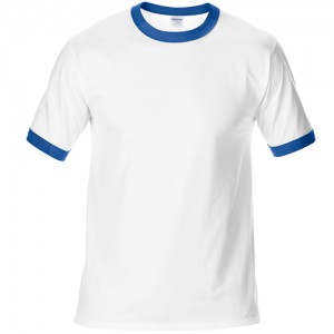 Gildan Plain Ringer Two-Toned Colors Tee Short Sleeve Cotton Sublimation Heat Transfer Blank T-shirt G76600 (White BLue)