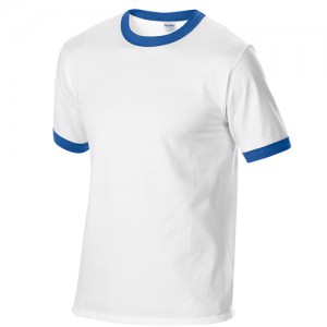 Gildan Plain Ringer Two-Toned Colors Tee Short Sleeve Cotton Sublimation Heat Transfer Blank T-shirt G76600 (White BLue)